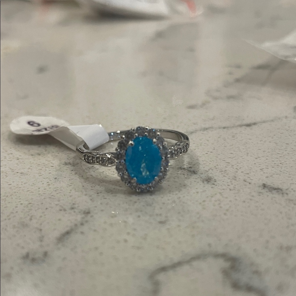 Elegant Silver Ring with Sparkling Blue Stone Size 9